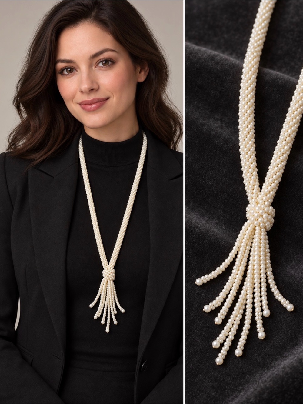 Pearl Tassel Lariat Necklace - Ivory